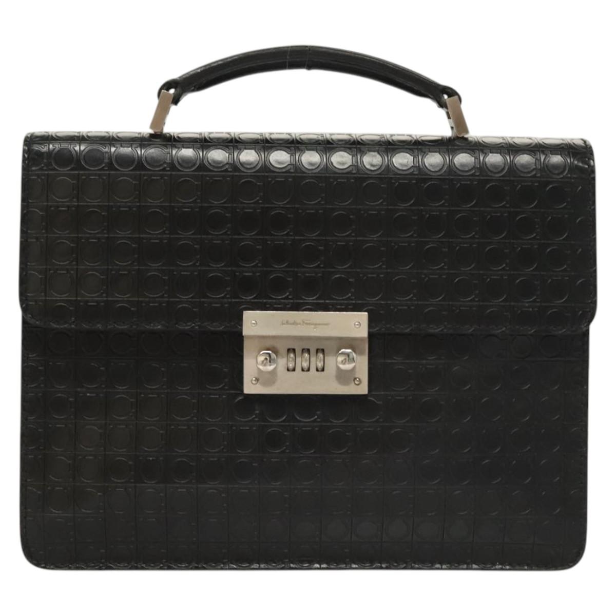 Salvatore Ferragamo Gancini Hand Bag Leather Black Silver Auth BA1103