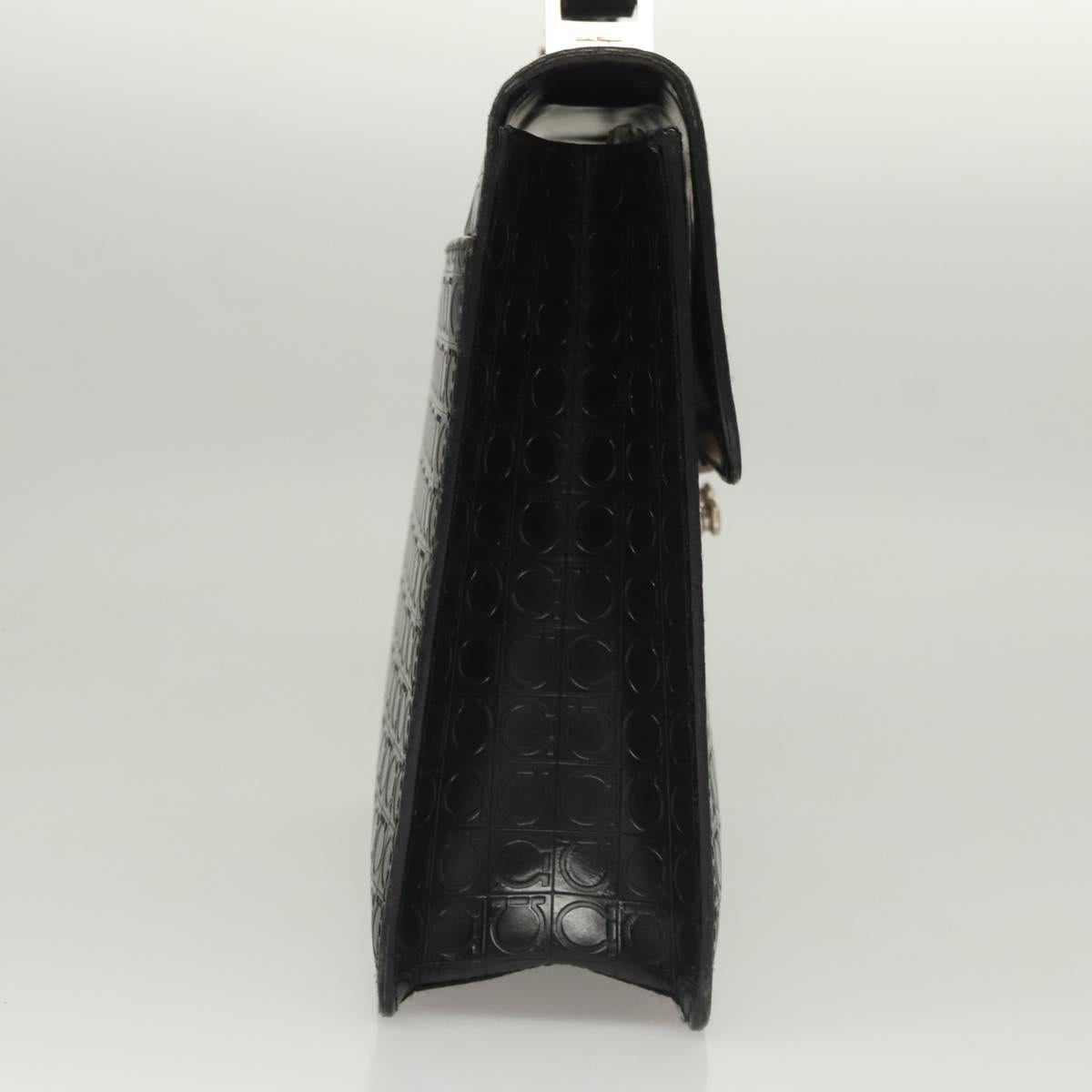 Salvatore Ferragamo Gancini Hand Bag Leather Black Silver Auth BA1103