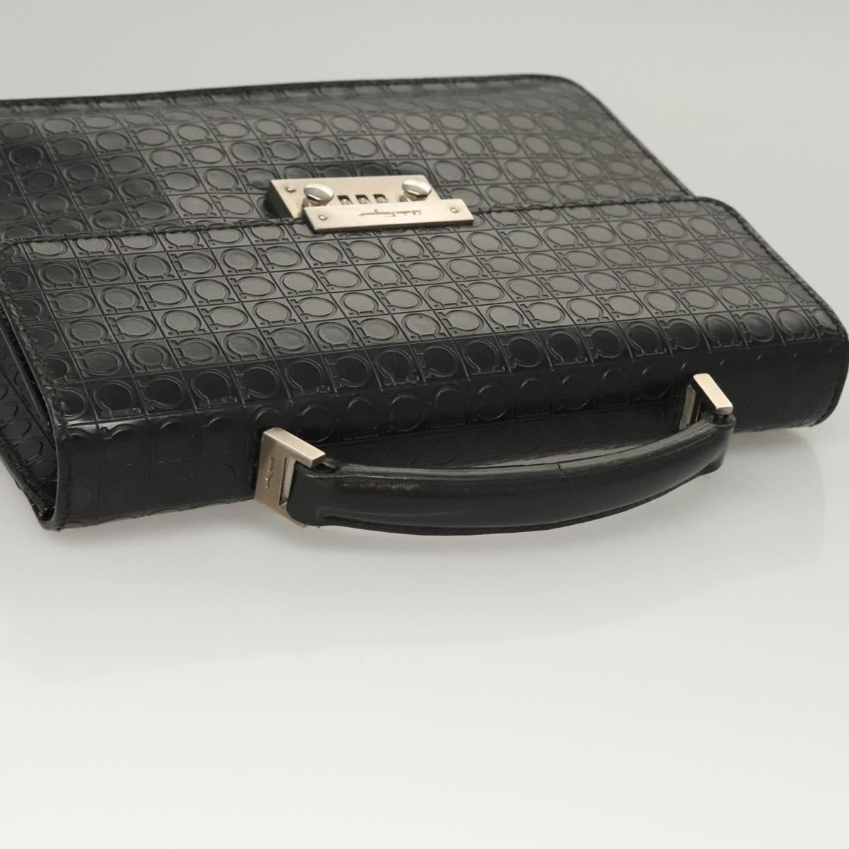 Salvatore Ferragamo Gancini Hand Bag Leather Black Silver Auth BA1103