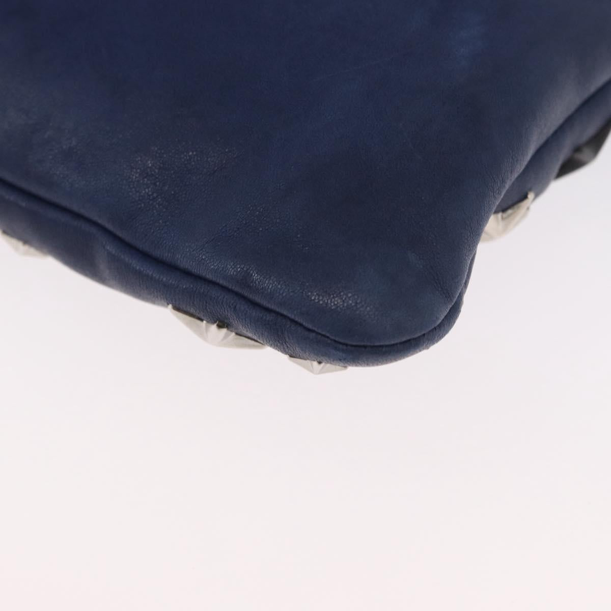 Jimmy Choo Studs Clutch Bag Leather Navy Silver Auth BA11032