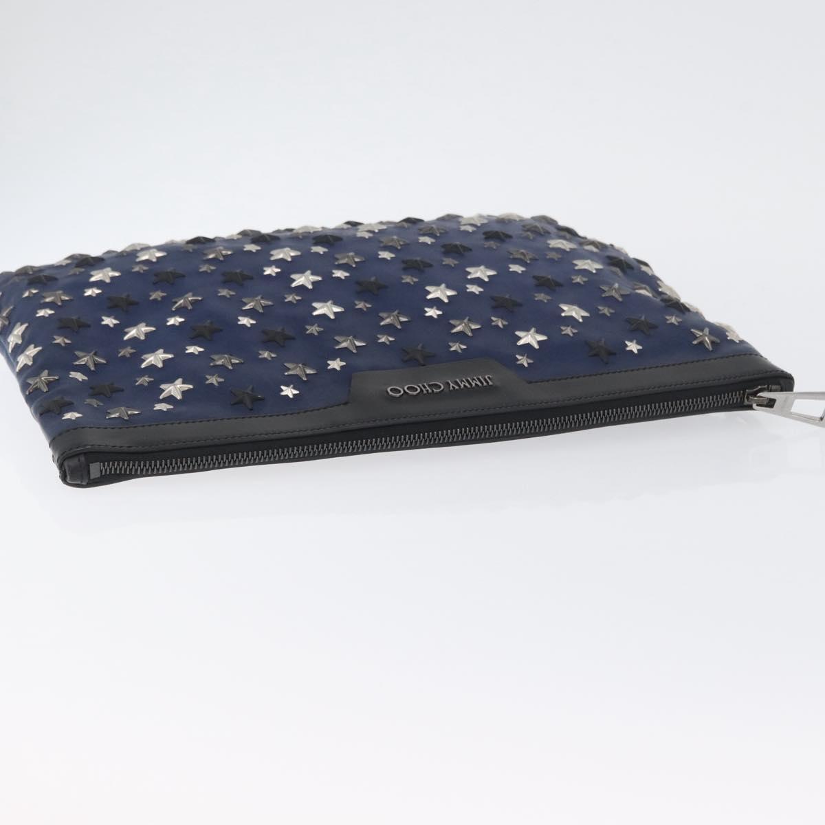 Jimmy Choo Studs Clutch Bag Leather Navy Silver Auth BA11032