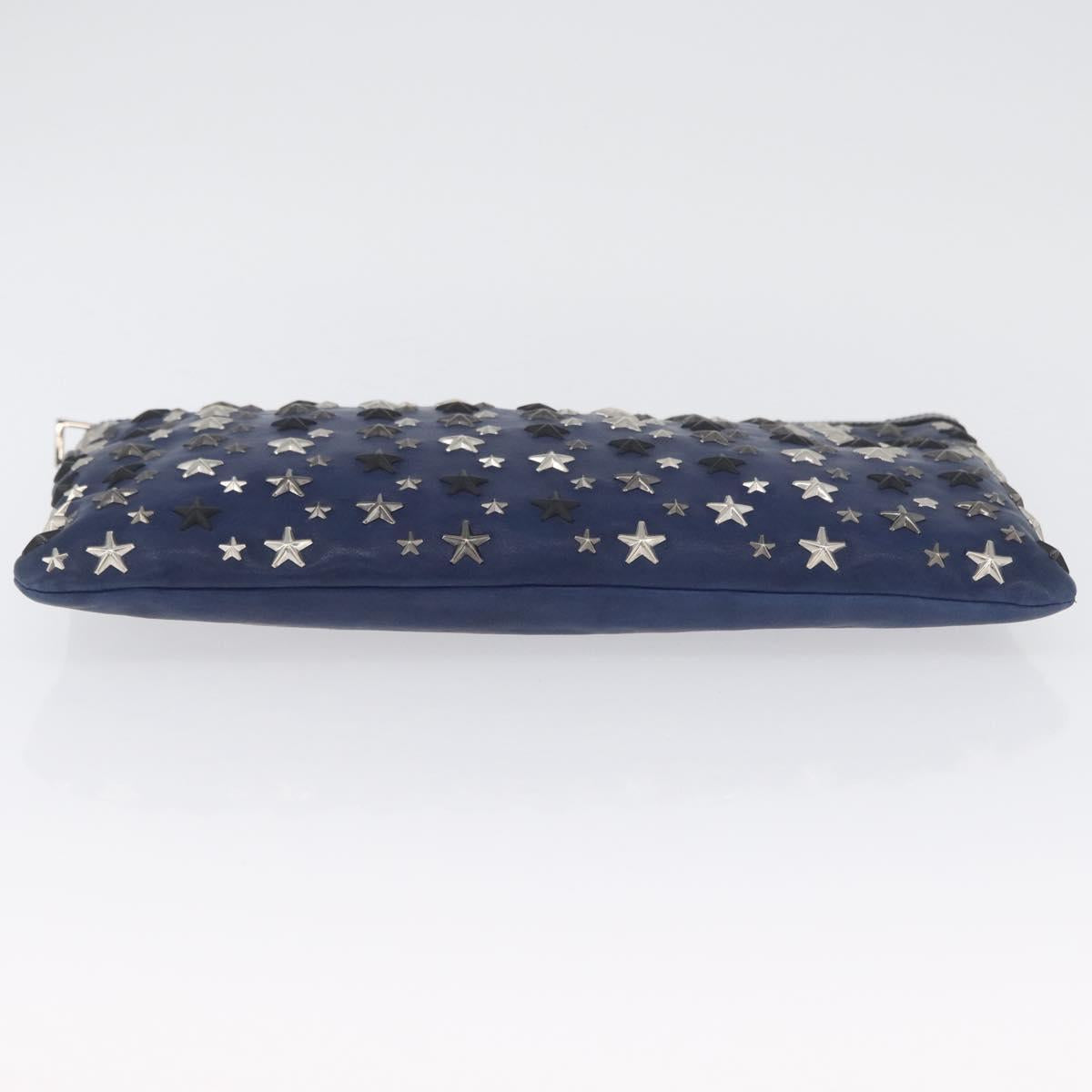 Jimmy Choo Studs Clutch Bag Leather Navy Silver Auth BA11032
