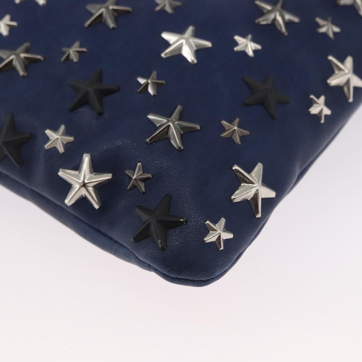 Jimmy Choo Studs Clutch Bag Leather Navy Silver Auth BA11032