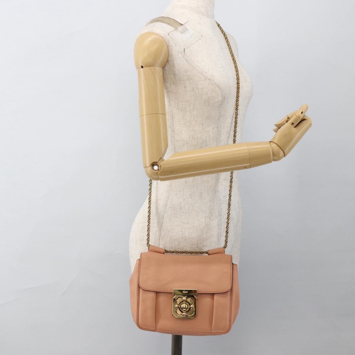 Chloe Chain Elsie Shoulder Bag Leather Pink Gold Auth BA11036V