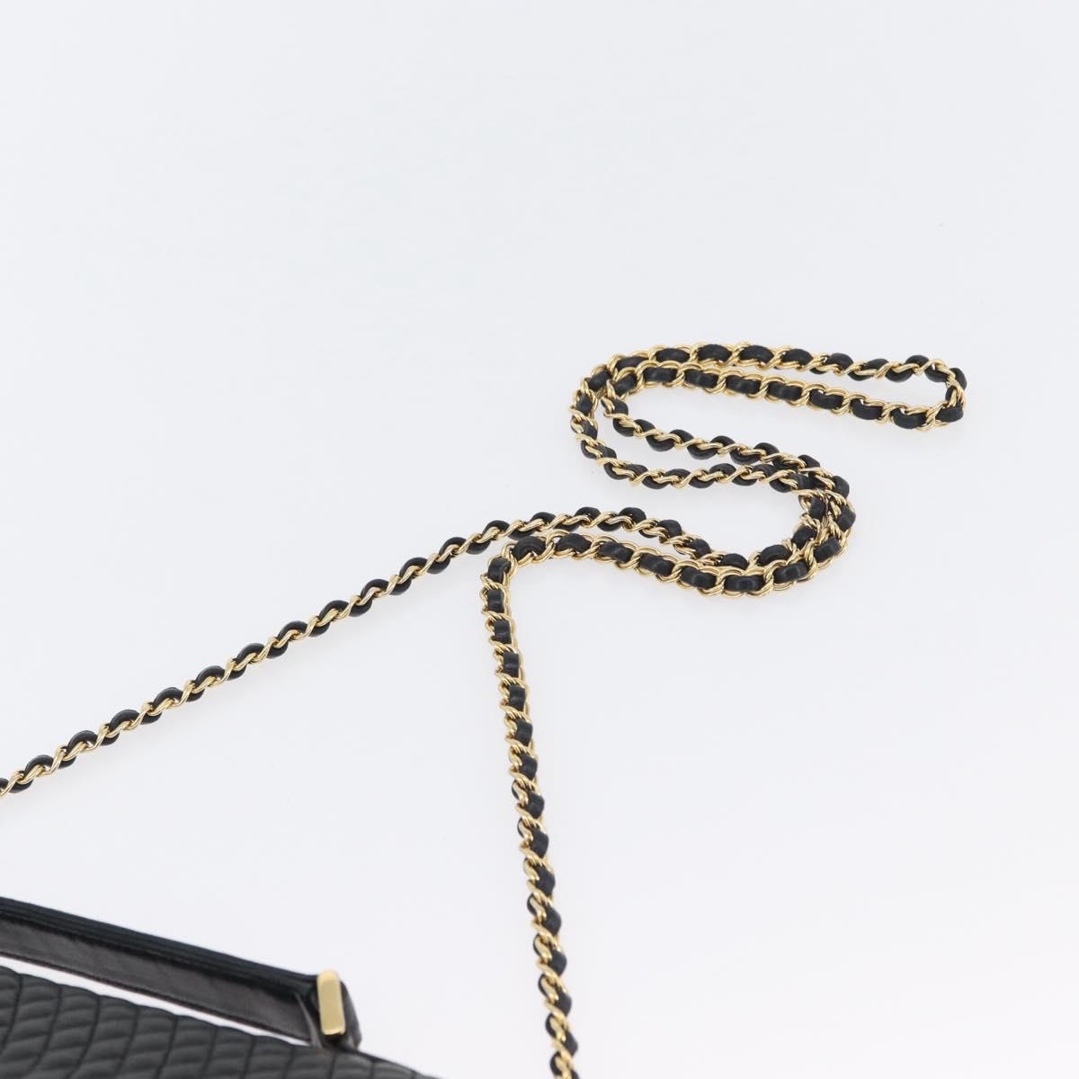 BALLY Quilted Chain Shoulder Bag Leather 2way Black Gold Auth BA11038