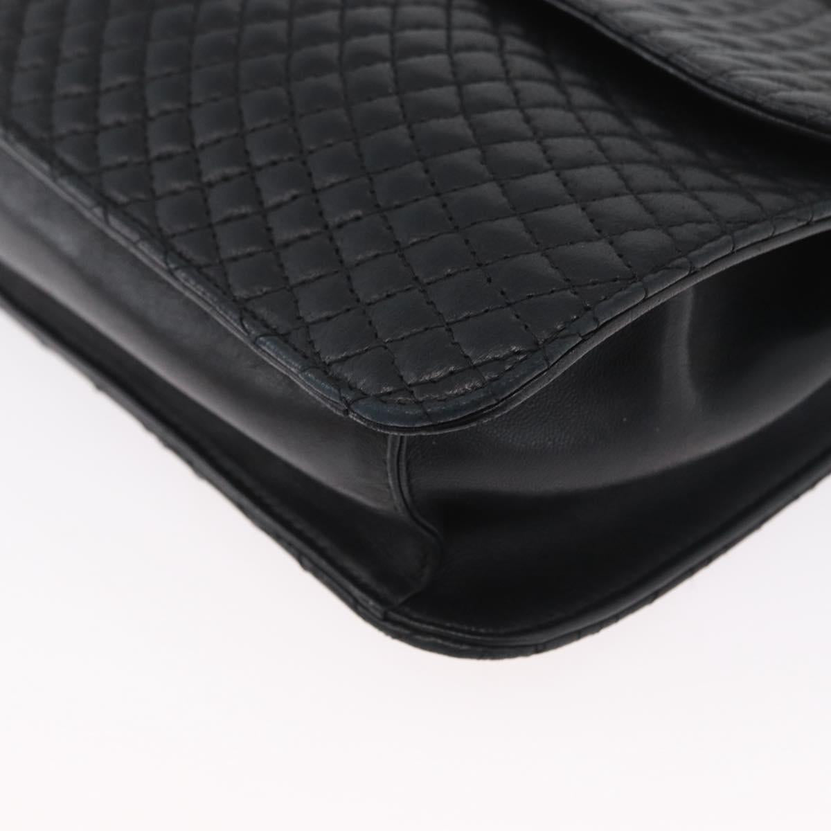 BALLY Quilted Chain Shoulder Bag Leather 2way Black Gold Auth BA11038