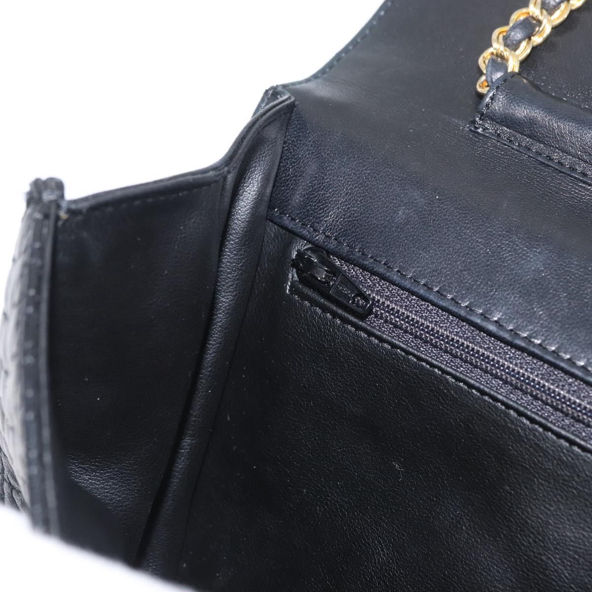 BALLY Quilted Chain Shoulder Bag Leather 2way Black Gold Auth BA11038