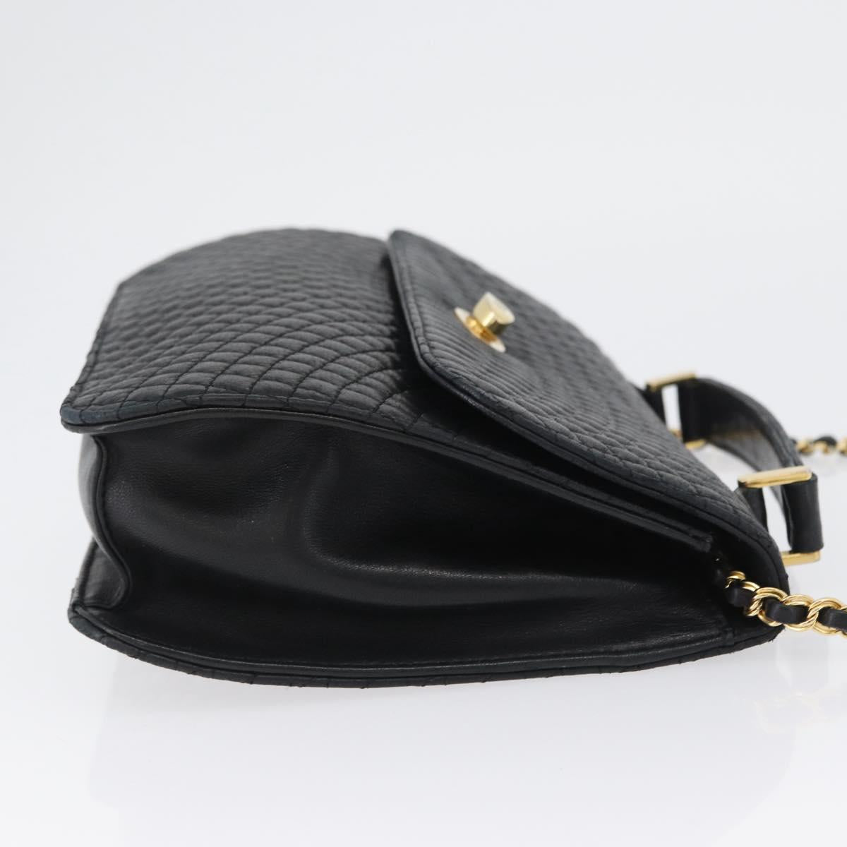 BALLY Quilted Chain Shoulder Bag Leather 2way Black Gold Auth BA11038