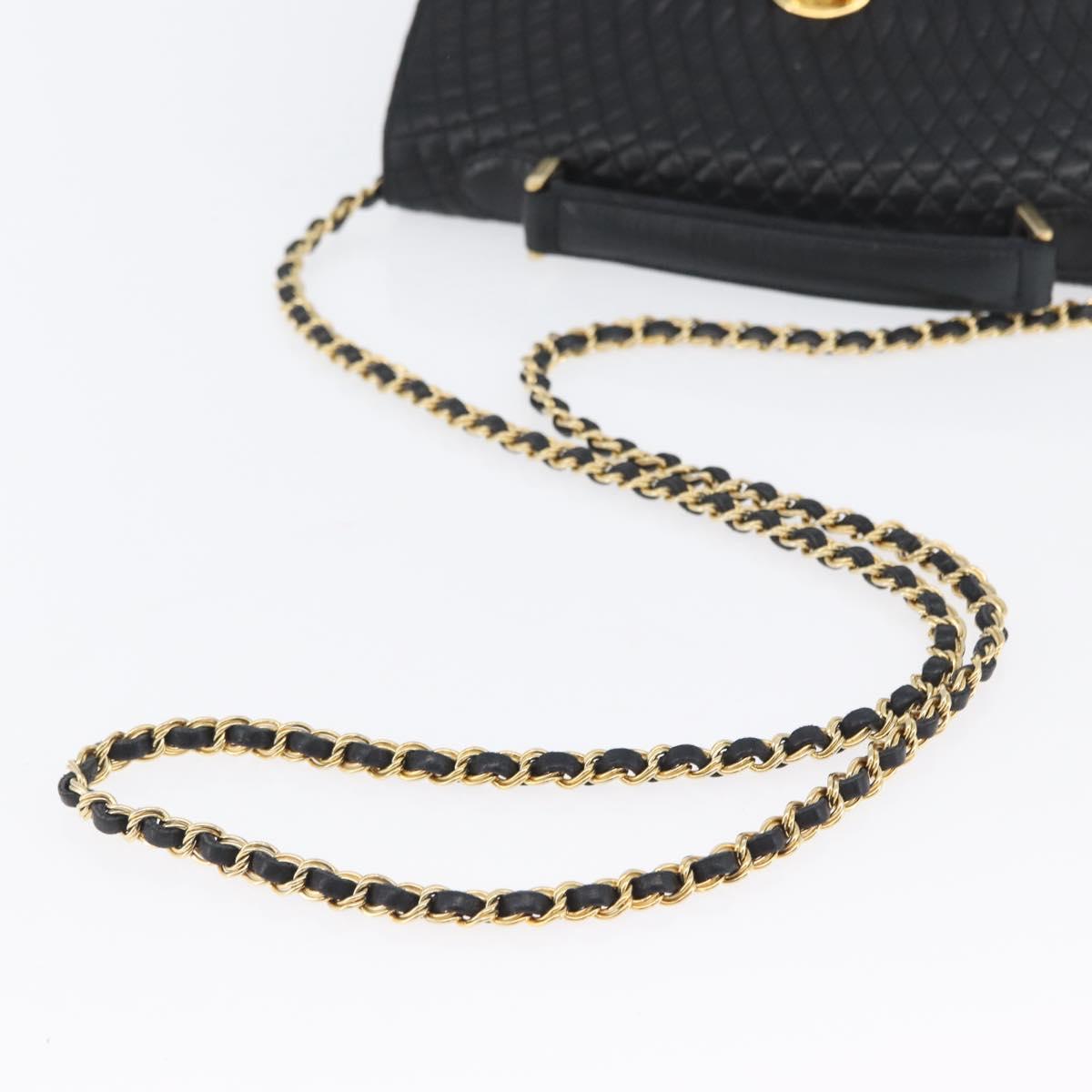 BALLY Quilted Chain Shoulder Bag Leather 2way Black Gold Auth BA11038