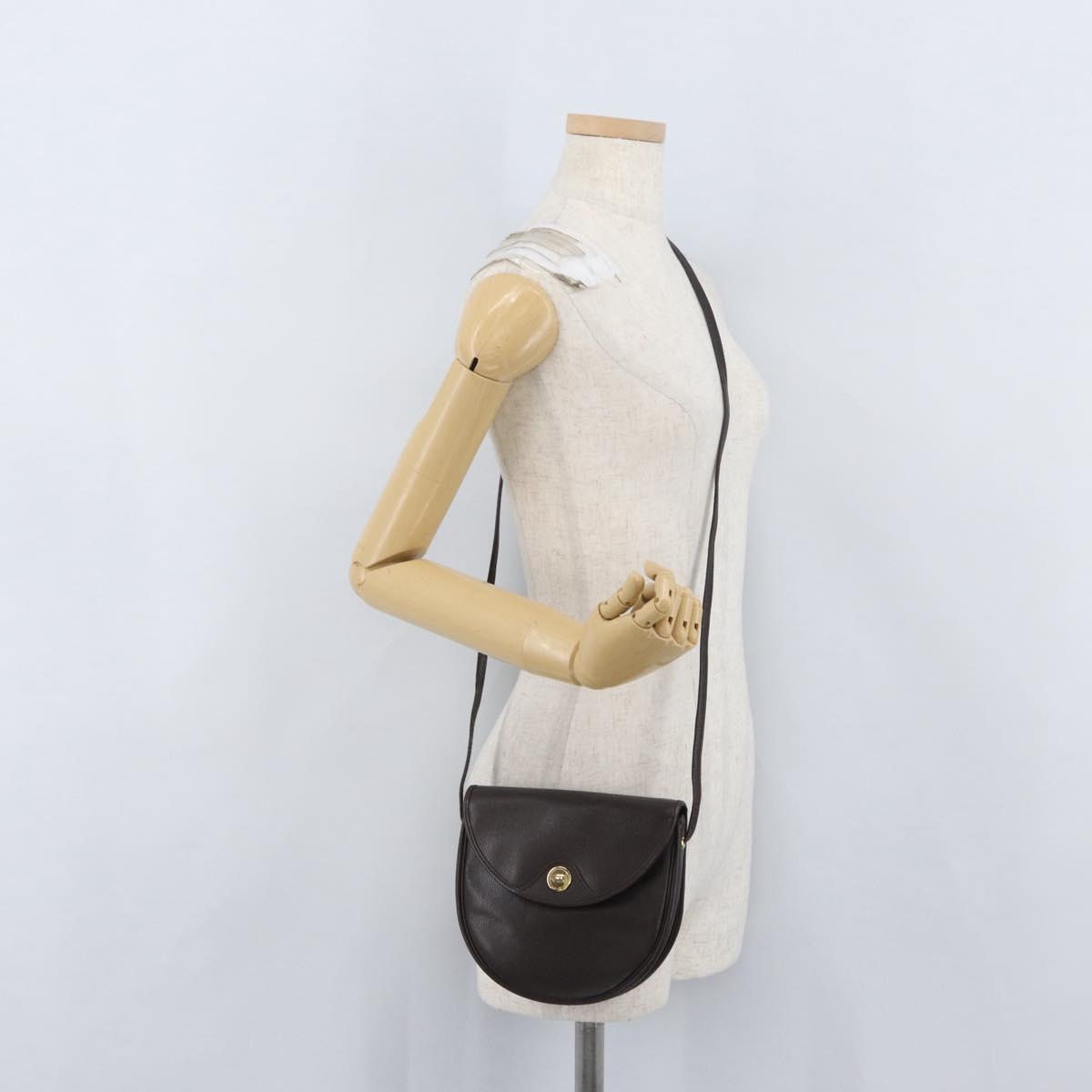 Christian Dior Shoulder Bag Leather Brown Gold Auth BA11045