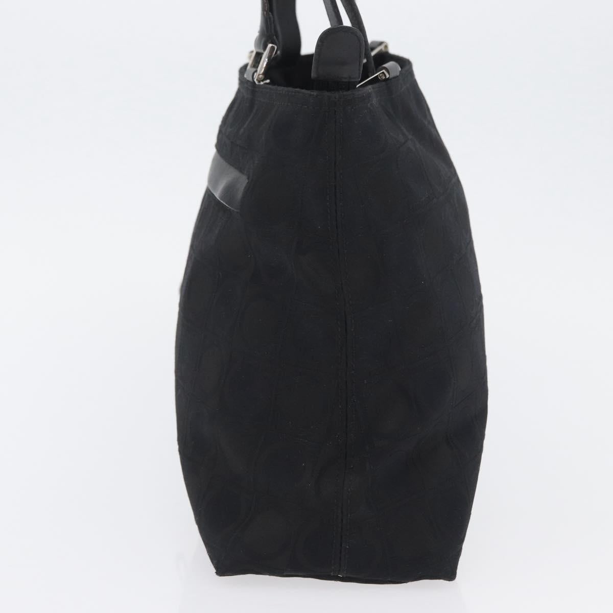 Salvatore Ferragamo Gancini Tote Bag Canvas Leather Black Silver Auth BA11046