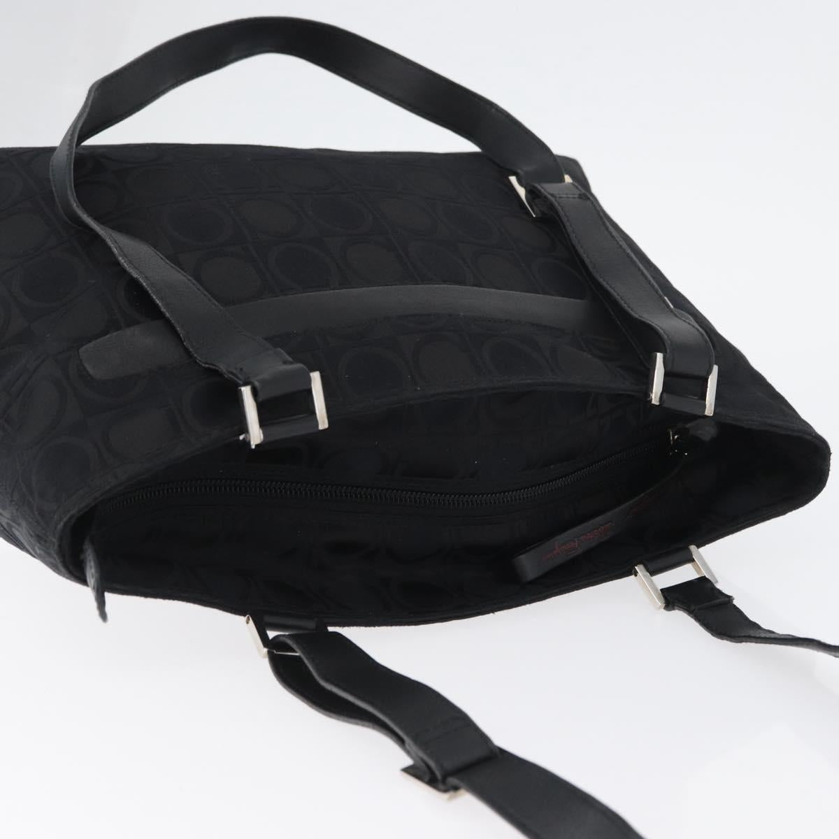 Salvatore Ferragamo Gancini Tote Bag Canvas Leather Black Silver Auth BA11046