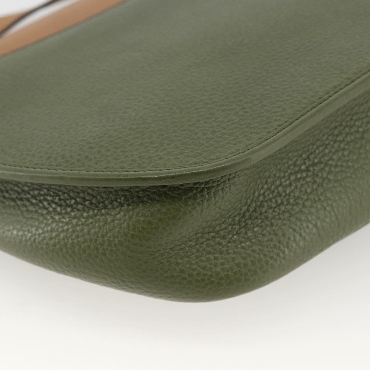 Christian Dior Shoulder Bag Leather Khaki Gold Auth BA11048