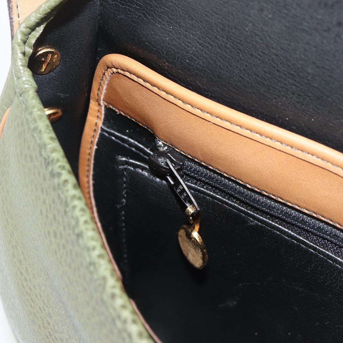 Christian Dior Shoulder Bag Leather Khaki Gold Auth BA11048
