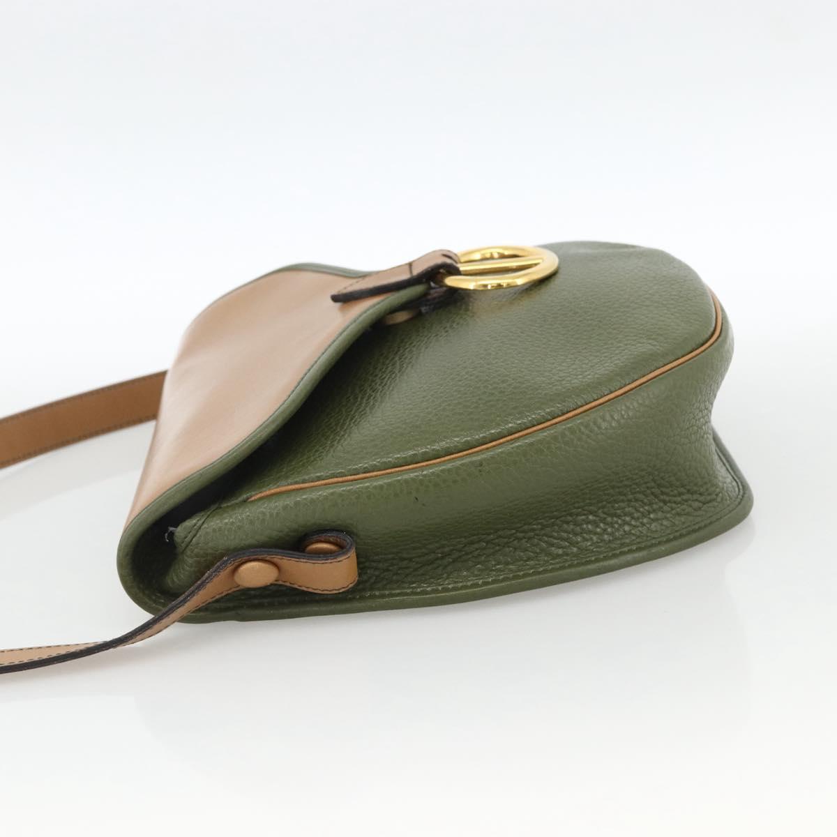 Christian Dior Shoulder Bag Leather Khaki Gold Auth BA11048