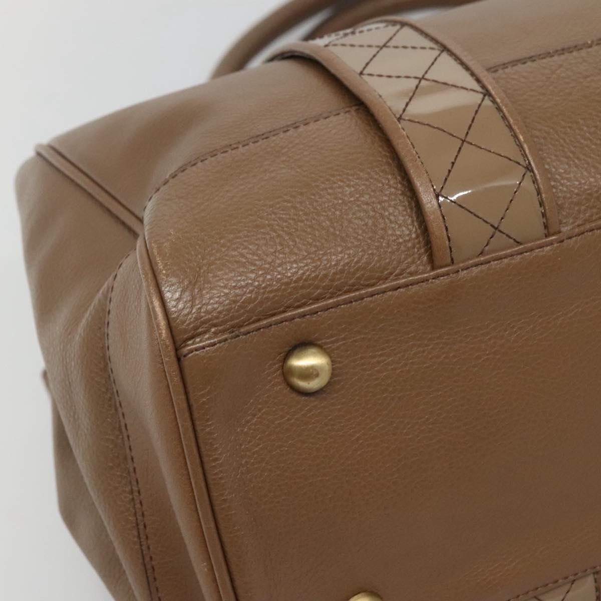 BURBERRY Tote Bag Leather Gold Brown Auth BA1105