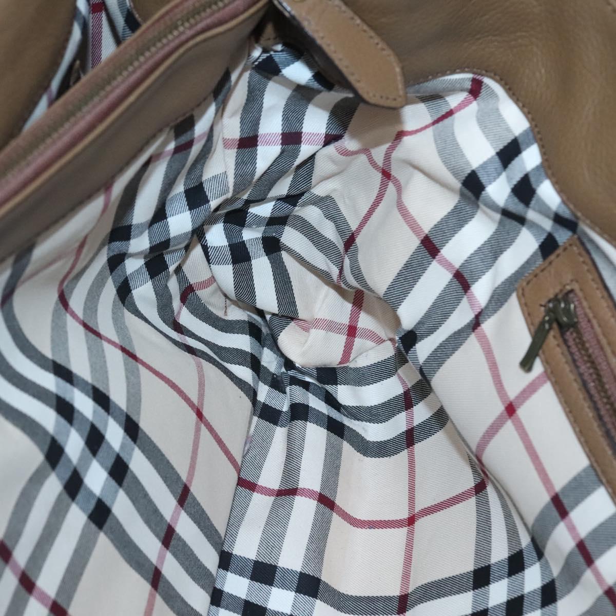 BURBERRY Tote Bag Leather Gold Brown Auth BA1105