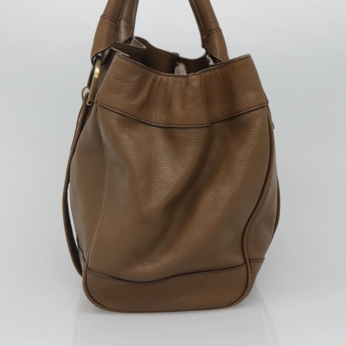 BURBERRY Tote Bag Leather Gold Brown Auth BA1105