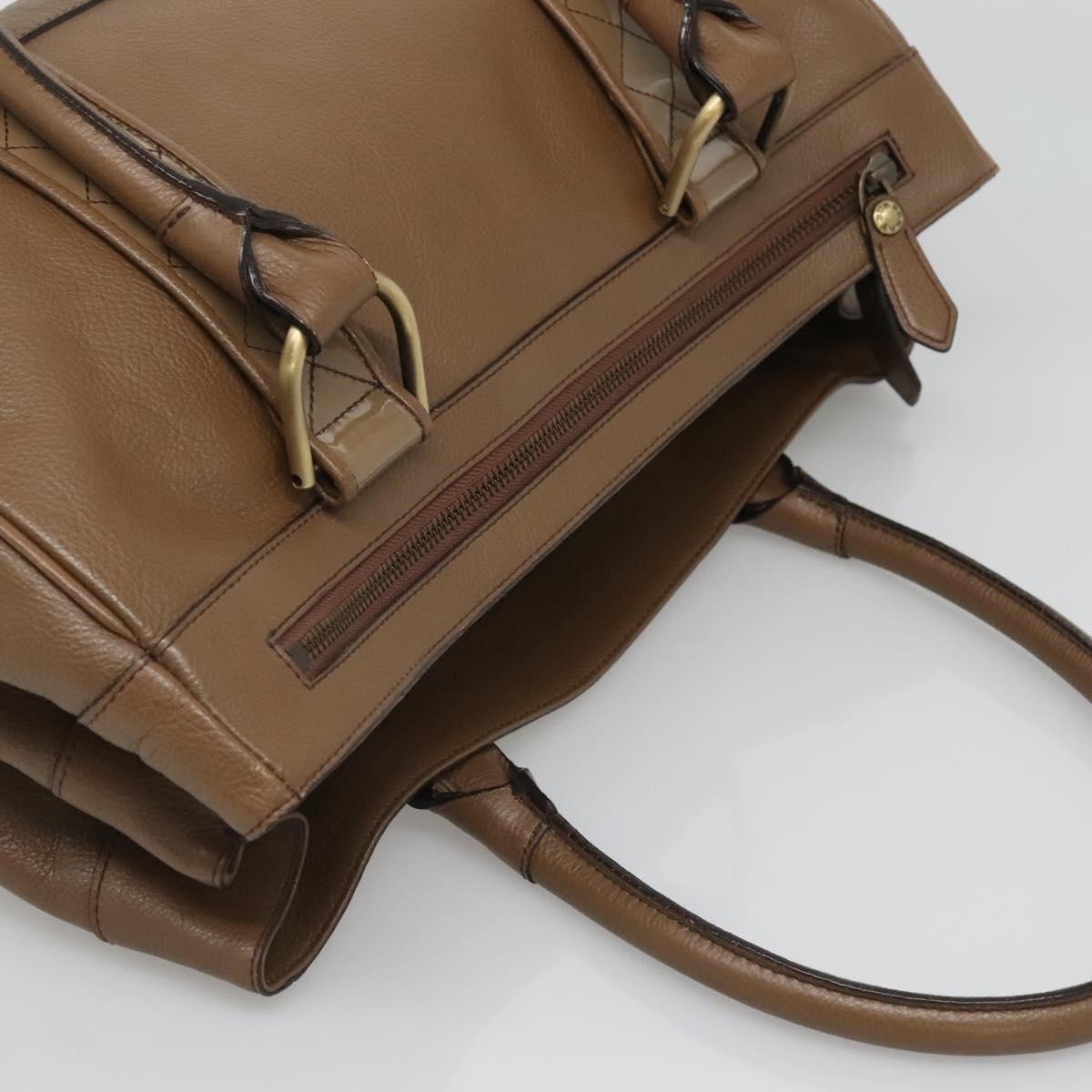 BURBERRY Tote Bag Leather Gold Brown Auth BA1105