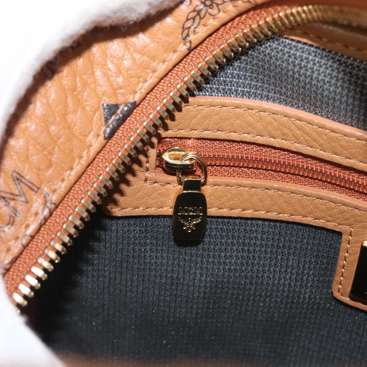 MCM Vicetos Logogram Backpack PVC Leather Brown Gold Auth BA11051