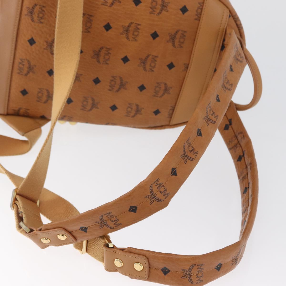 MCM Vicetos Logogram Backpack PVC Leather Brown Gold Auth BA11051