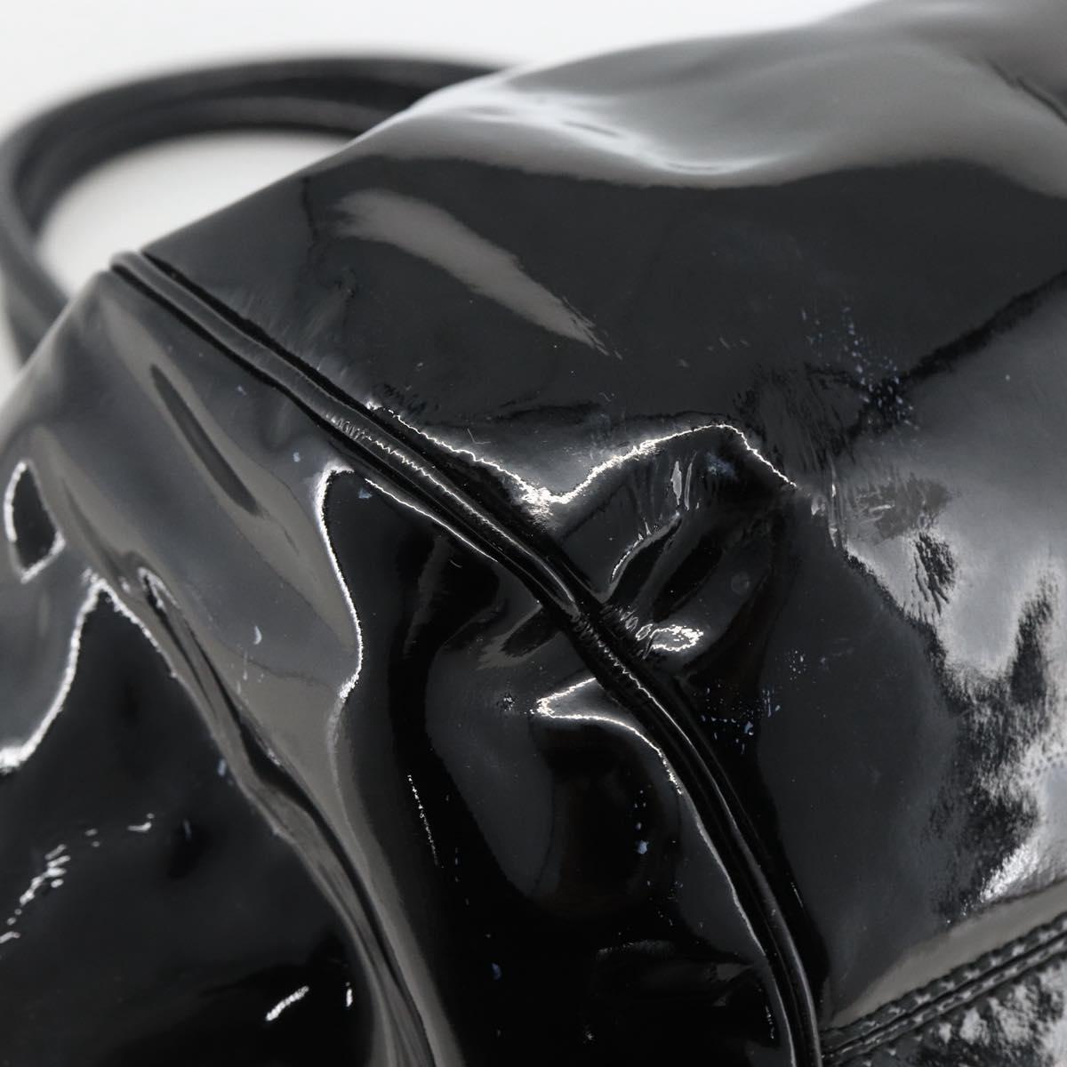 Salvatore Ferragamo Gancini Hand Bag Patent leather Black Silver Auth BA11053