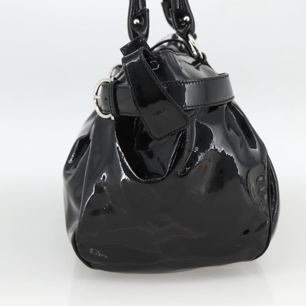 Salvatore Ferragamo Gancini Hand Bag Patent leather Black Silver Auth BA11053