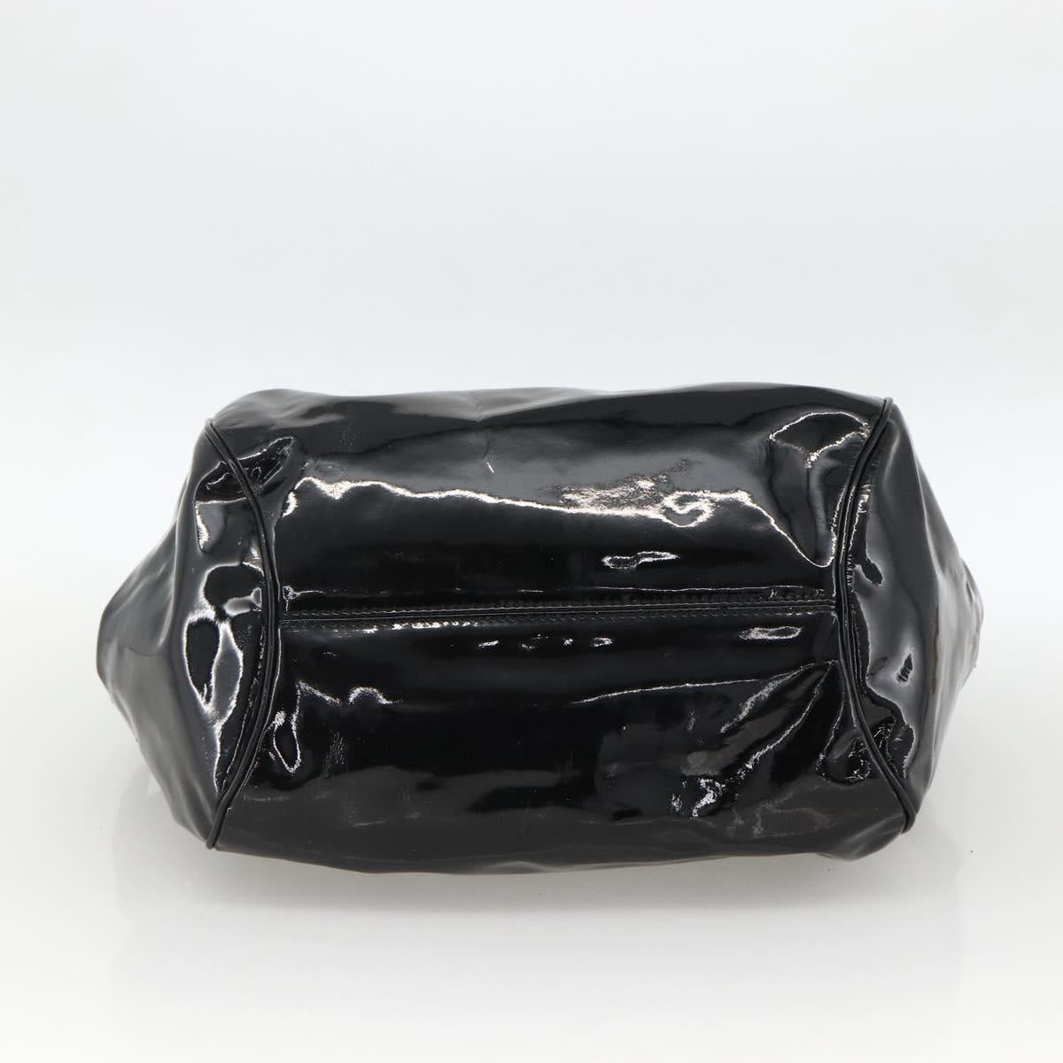 Salvatore Ferragamo Gancini Hand Bag Patent leather Black Silver Auth BA11053