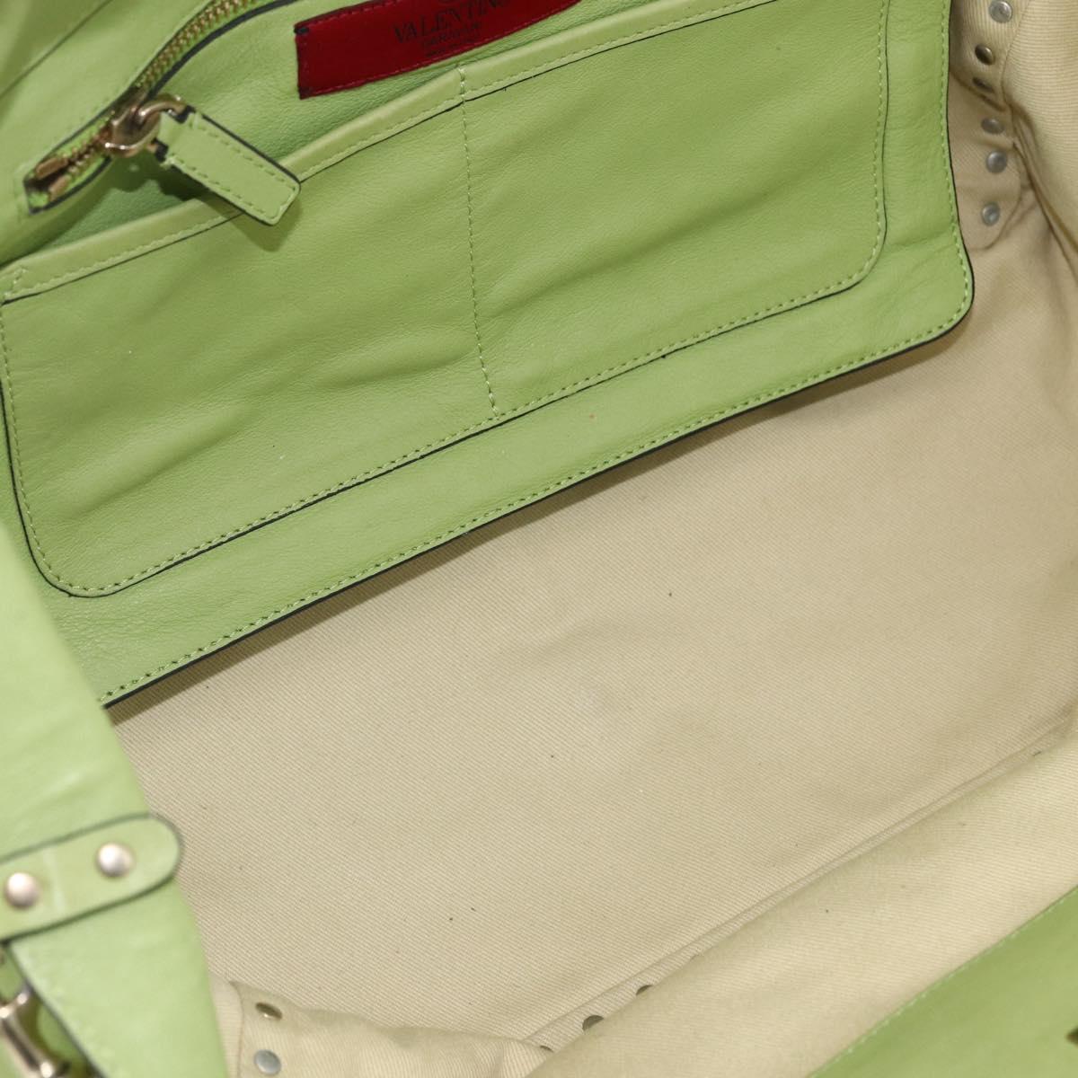 VALENTINO Rock Studs Tote Bag Leather Gold Light green Auth BA11057