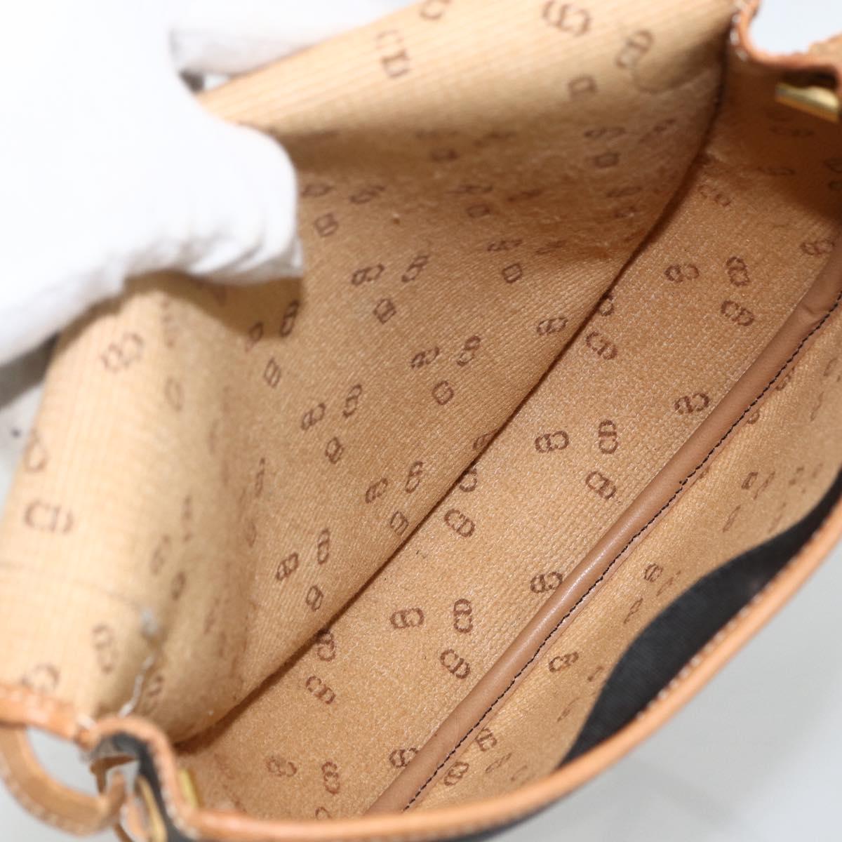 Christian Dior Shoulder Bag PVC Leather Black Gold Auth BA11060