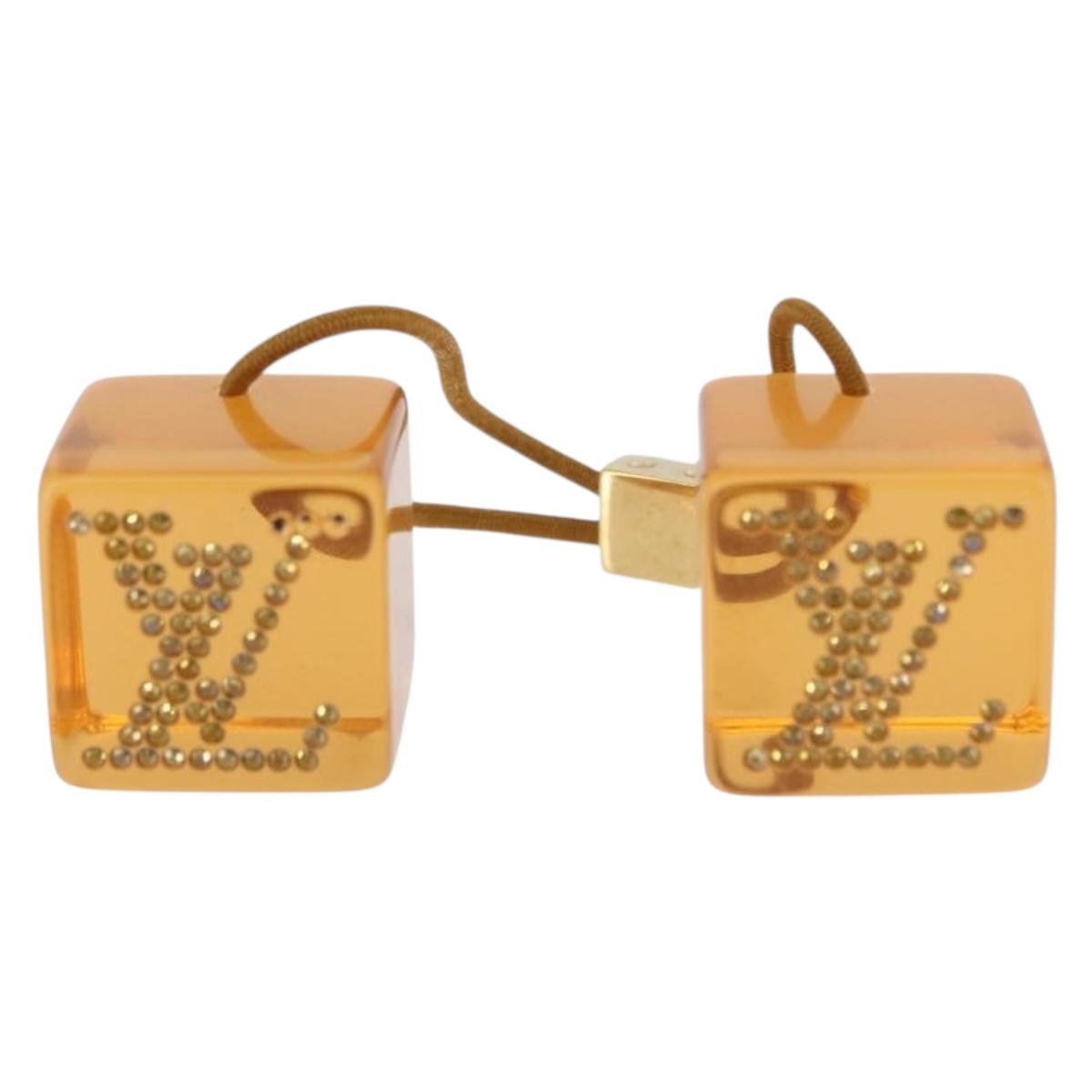 LOUIS VUITTON Hair Cube Hair Clip plastic Brown LV Auth BA11080