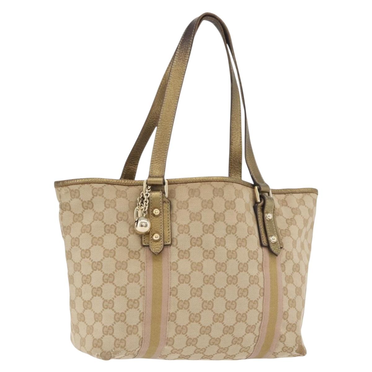 GUCCI GG Canvas Tote Bag Beige Gold 137396 Auth BA11082