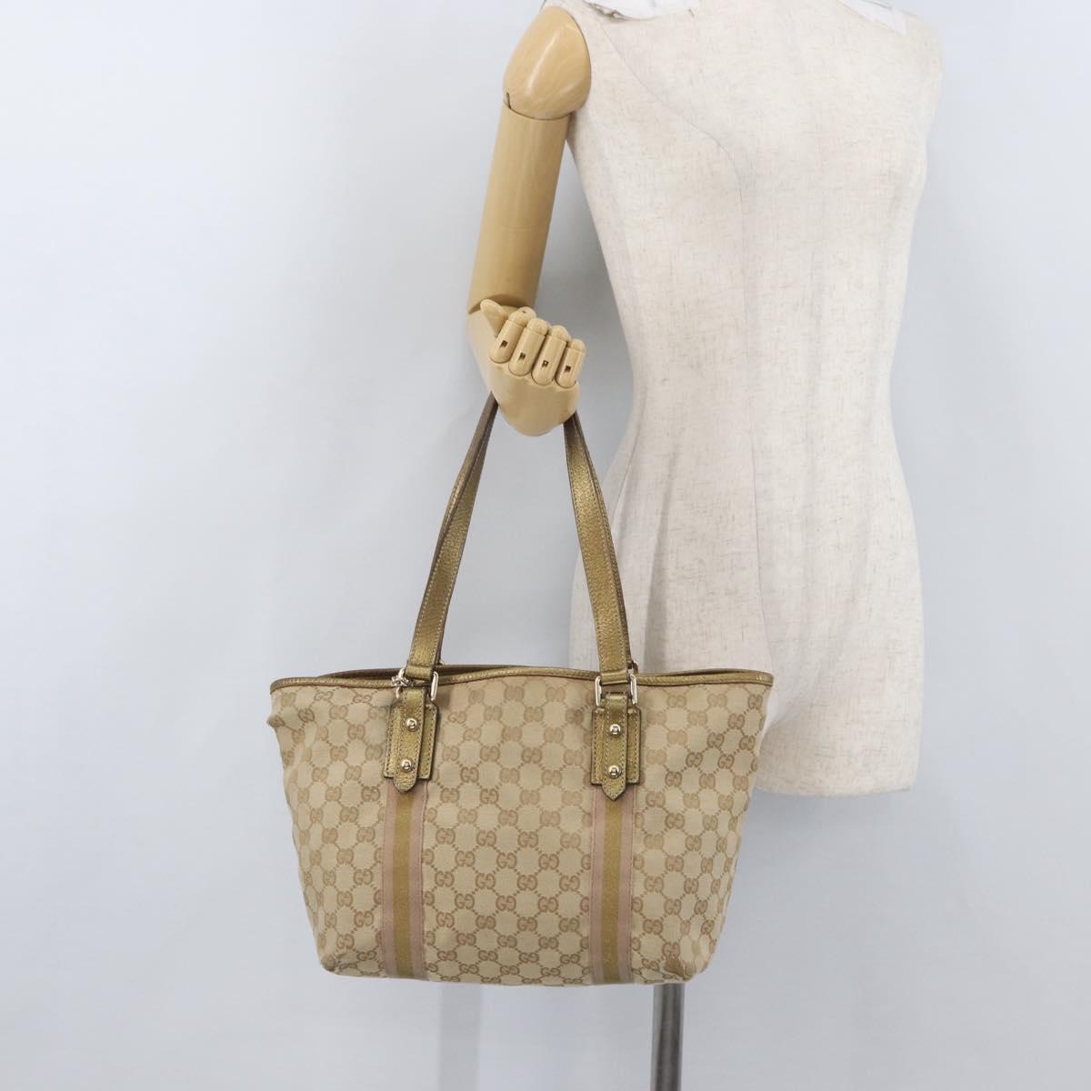 GUCCI GG Canvas Tote Bag Beige Gold 137396 Auth BA11082