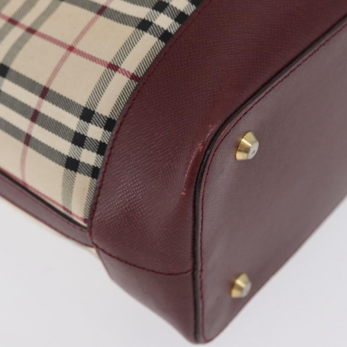 BURBERRY Nova Check Hand Bag Canvas Beige Red gold Auth BA11091