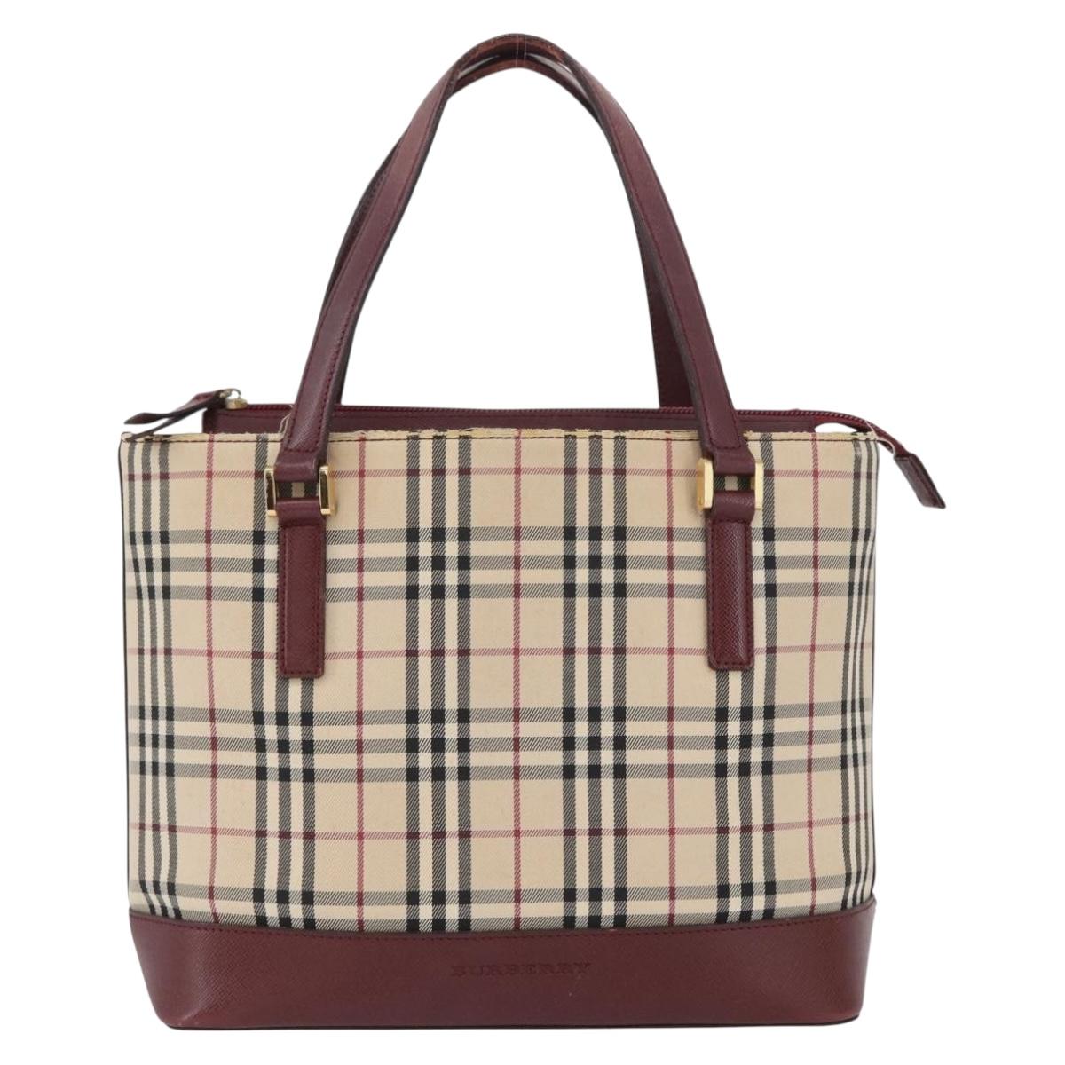 BURBERRY Nova Check Hand Bag Canvas Beige Red gold Auth BA11091