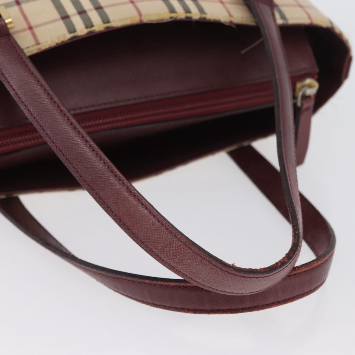 BURBERRY Nova Check Hand Bag Canvas Beige Red gold Auth BA11091