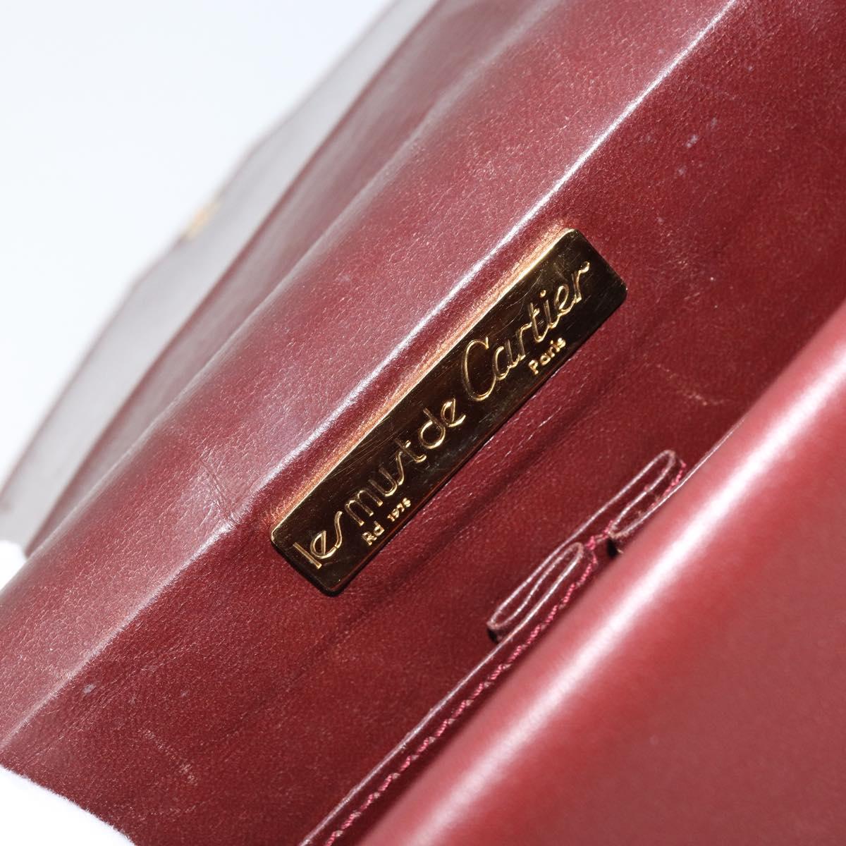 CARTIER Must Line Shoulder Bag Leather Bordeaux Gold Auth BA11108