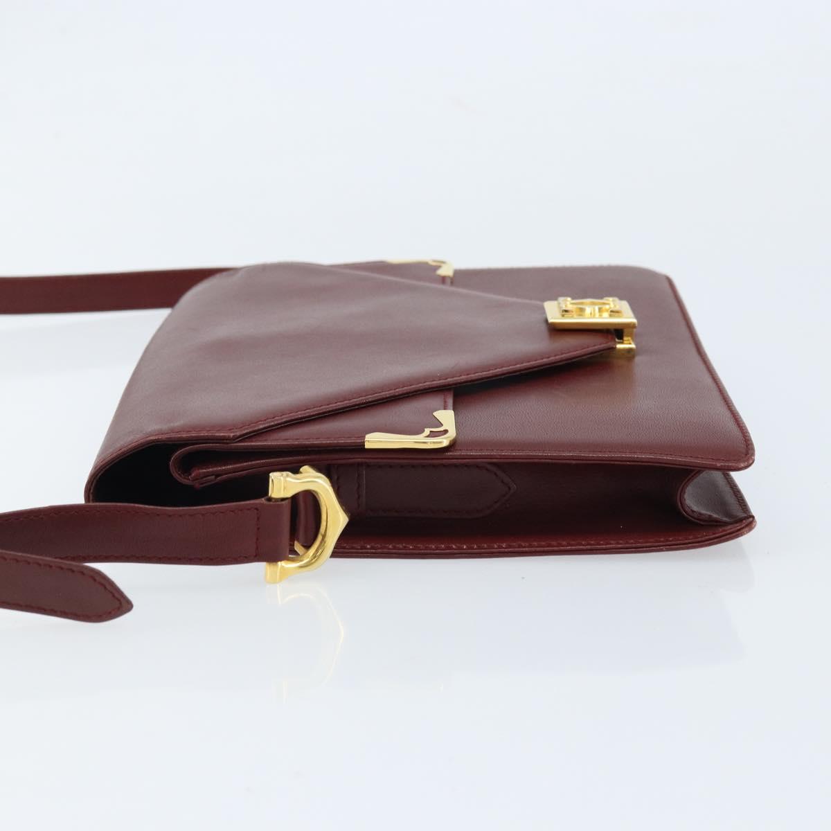 CARTIER Must Line Shoulder Bag Leather Bordeaux Gold Auth BA11108