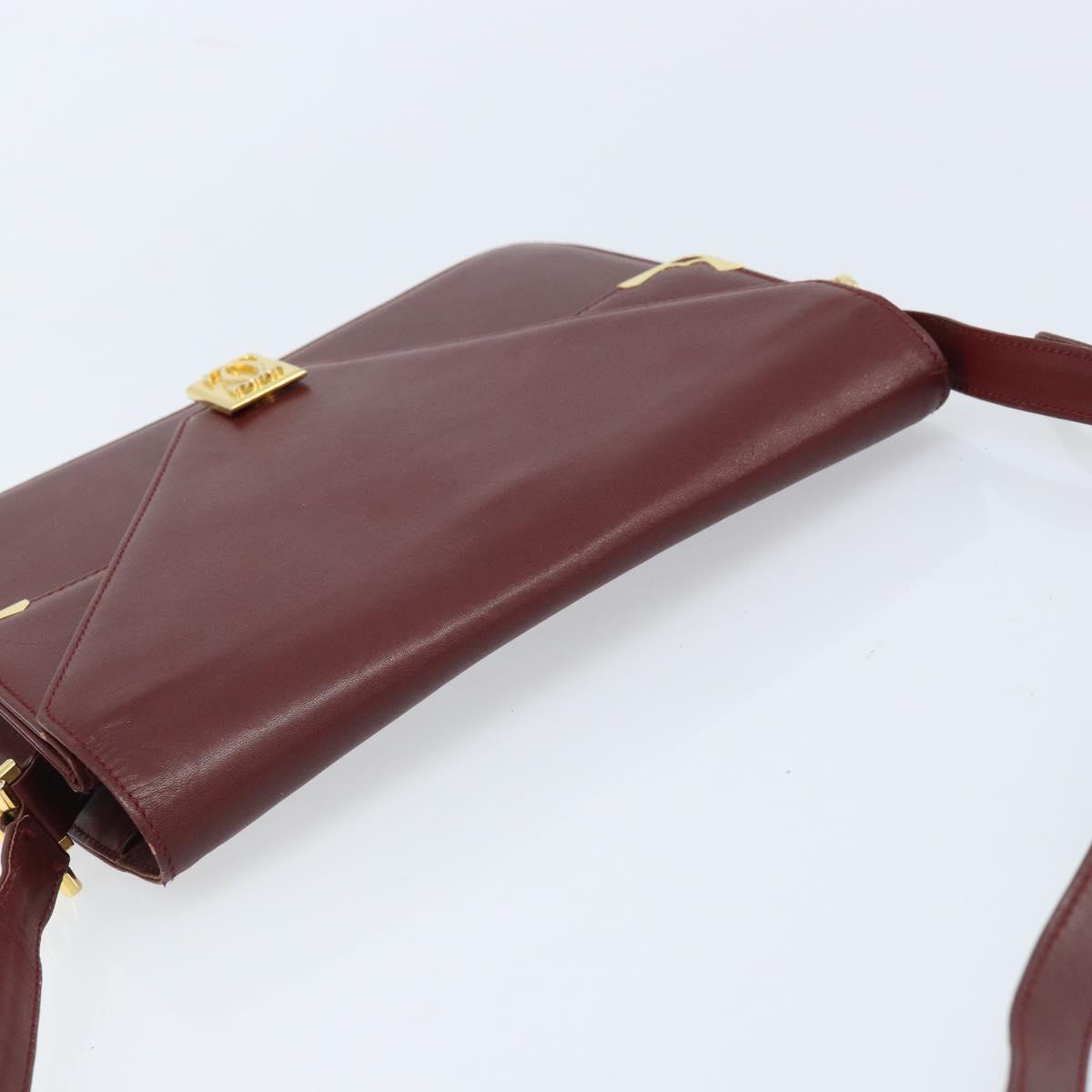 CARTIER Must Line Shoulder Bag Leather Bordeaux Gold Auth BA11108