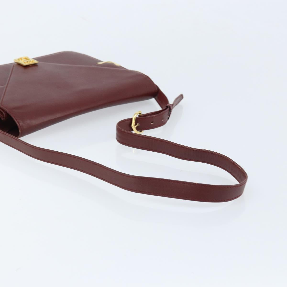 CARTIER Must Line Shoulder Bag Leather Bordeaux Gold Auth BA11108