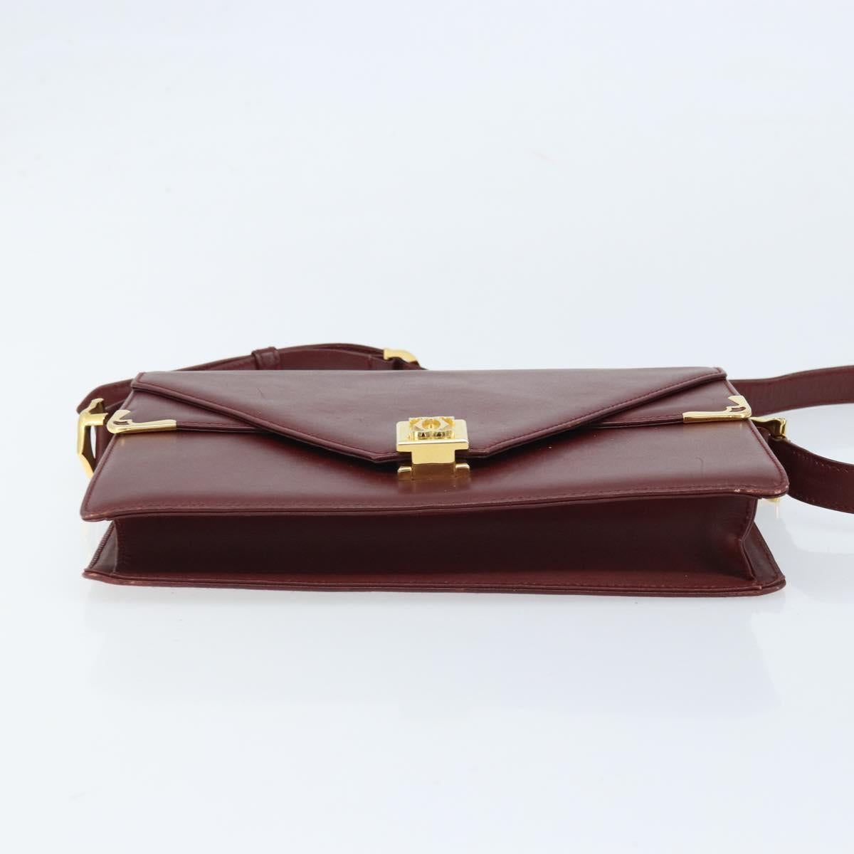 CARTIER Must Line Shoulder Bag Leather Bordeaux Gold Auth BA11108