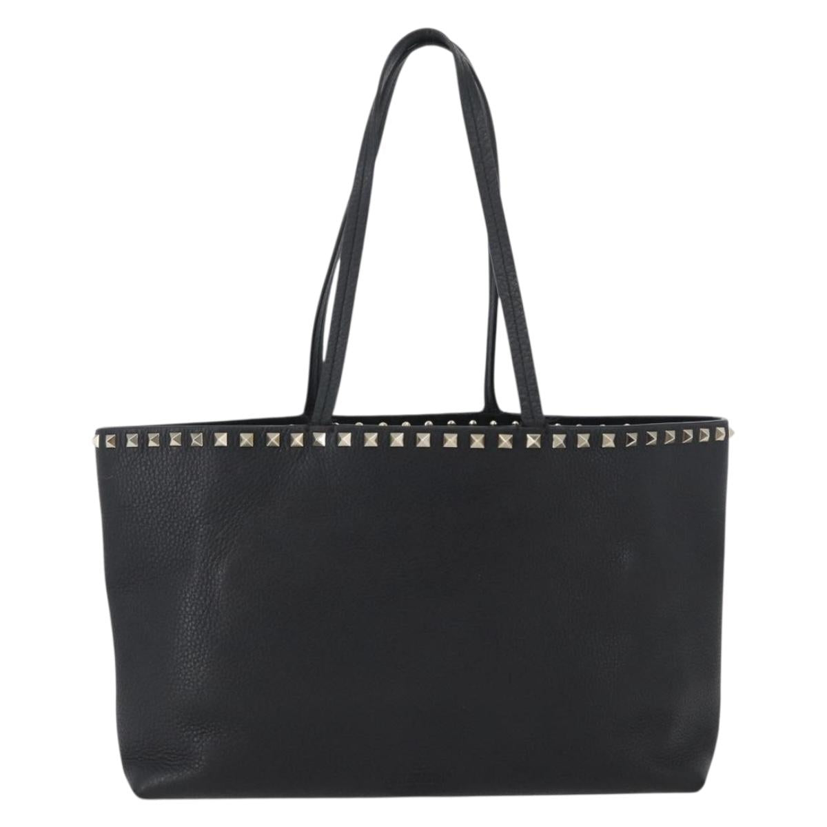 VALENTINO Rock Studs Tote Bag Leather Black Silver Auth BA11109
