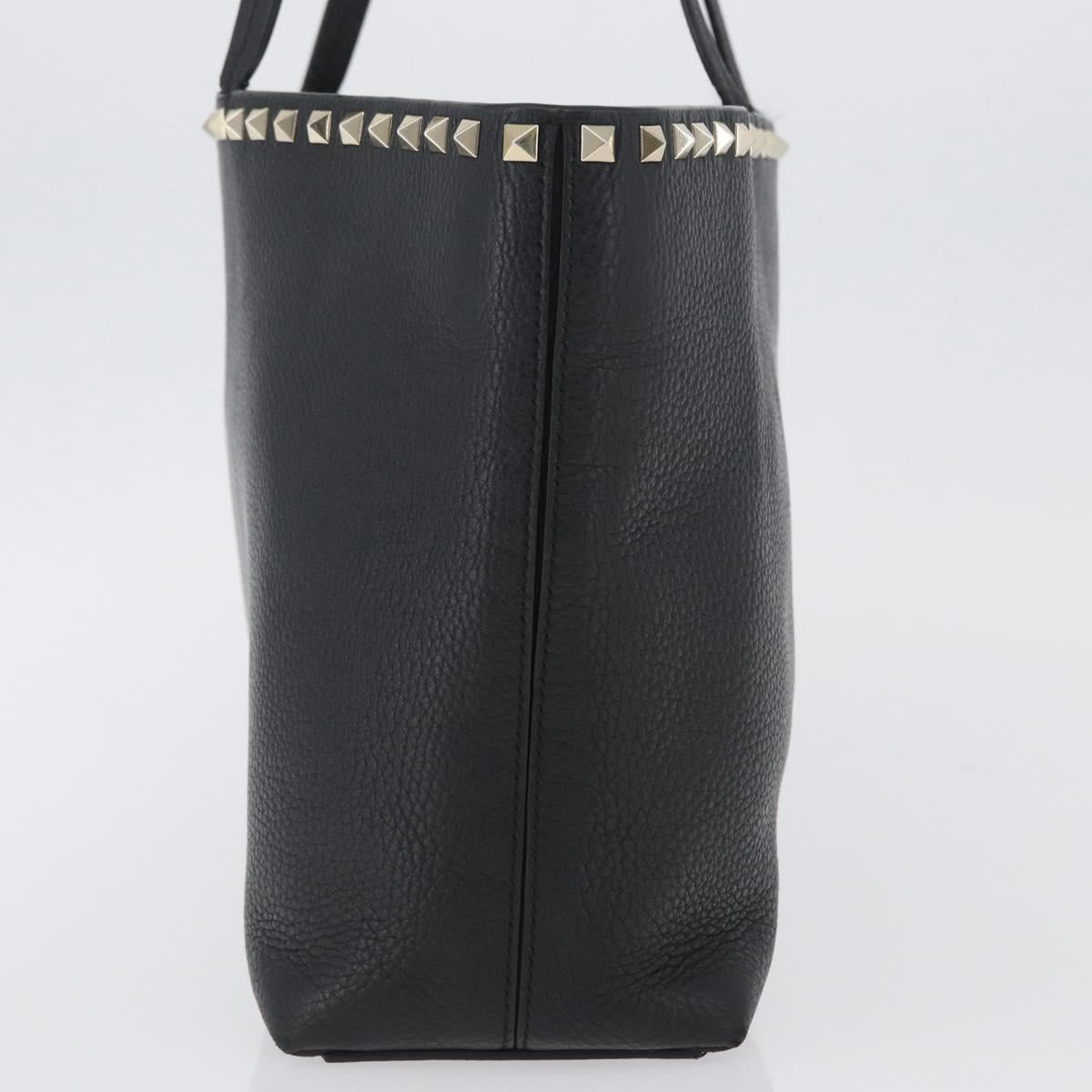 VALENTINO Rock Studs Tote Bag Leather Black Silver Auth BA11109
