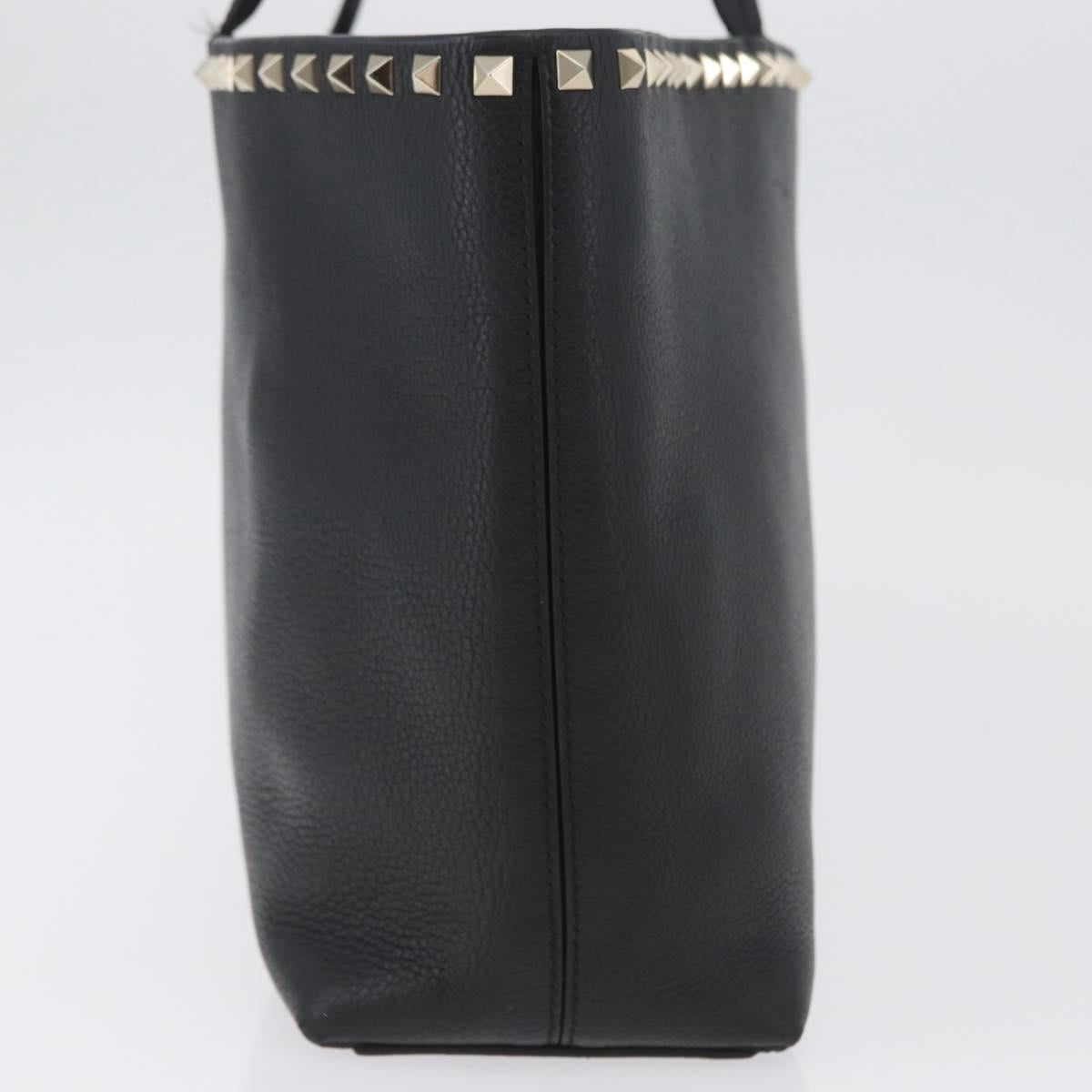 VALENTINO Rock Studs Tote Bag Leather Black Silver Auth BA11109