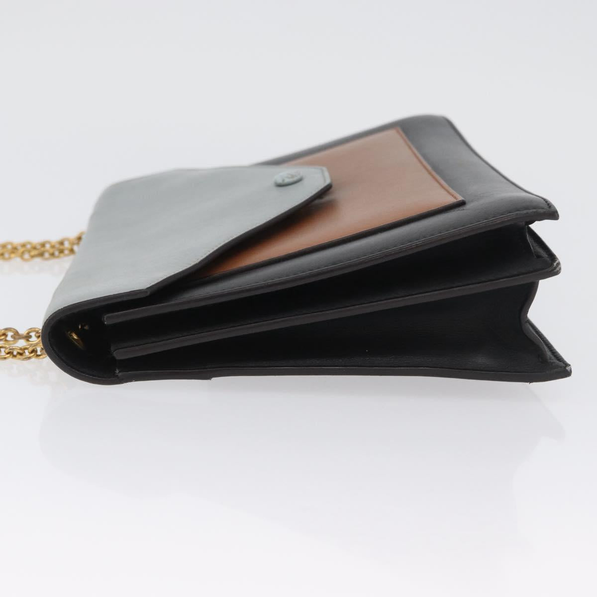 CELINE Large Flap Chain Shoulder Bag Leather Multicolor Gold Auth BA11111