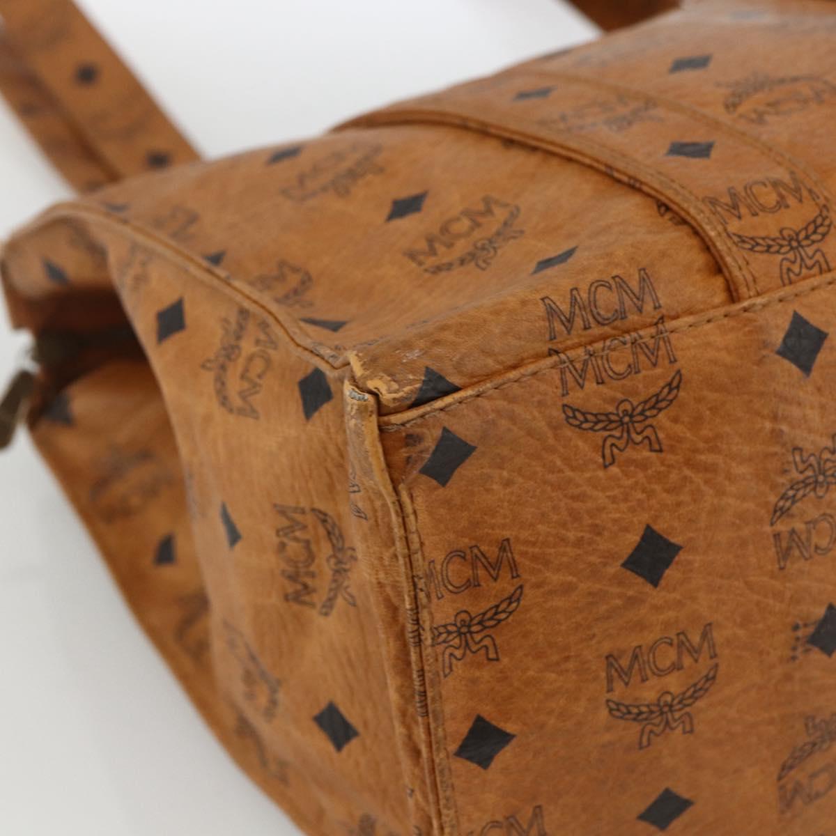 MCM Logogram Vicetos Tote Bag PVC Brown Gold Auth BA11113