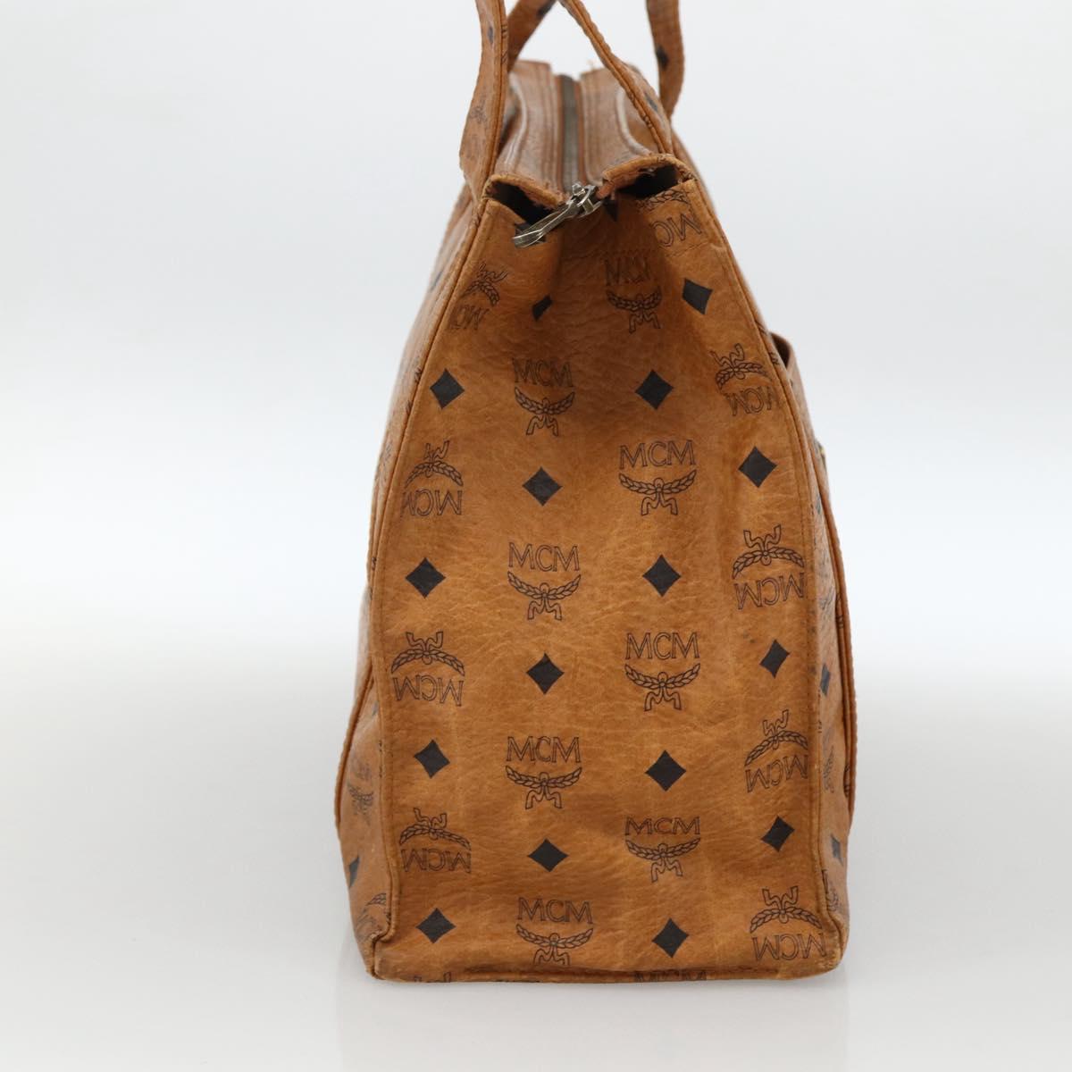 MCM Logogram Vicetos Tote Bag PVC Brown Gold Auth BA11113