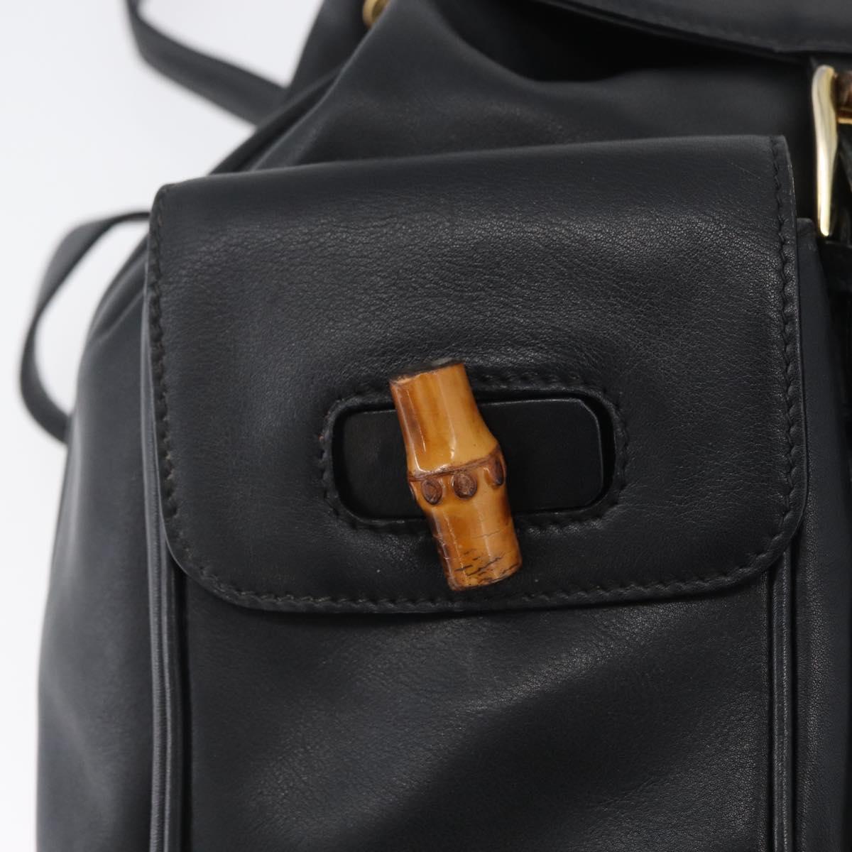 GUCCI Bamboo Backpack Leather Black Gold 003 2058 0016 Auth BA11115