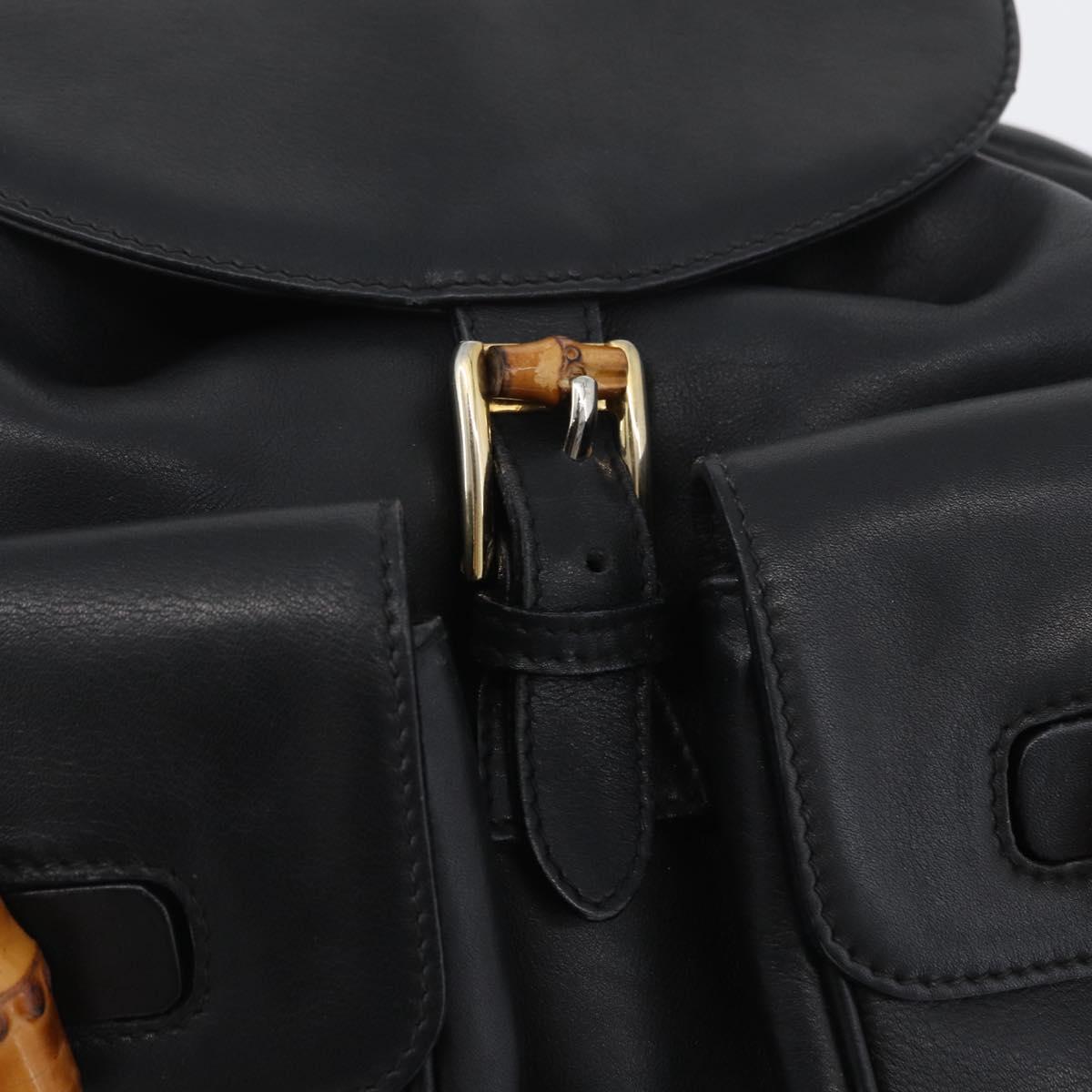 GUCCI Bamboo Backpack Leather Black Gold 003 2058 0016 Auth BA11115