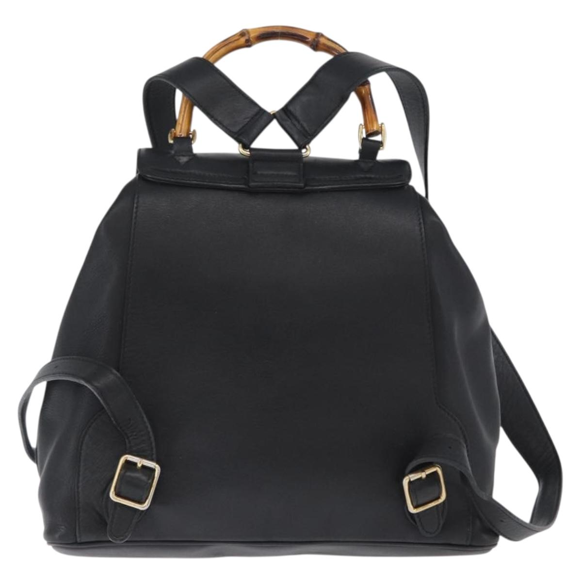 GUCCI Bamboo Backpack Leather Black Gold 003 2058 0016 Auth BA11115